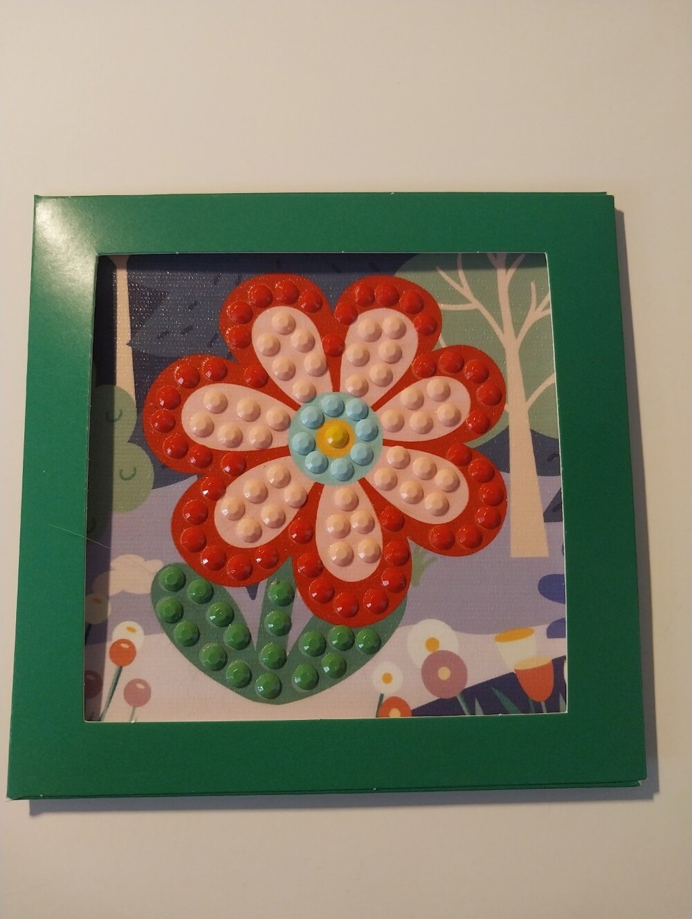 Decorative Green Framed Flower Wall Art - Red & Pink Floral Design